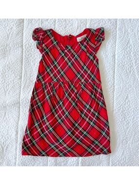 Vineyard Vines Girls' Red Plaid Holiday Dress with Cap Sleeves